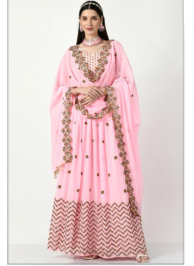 Faux Georgette Pink Traditional Wear Sequinned Lehenga Choli